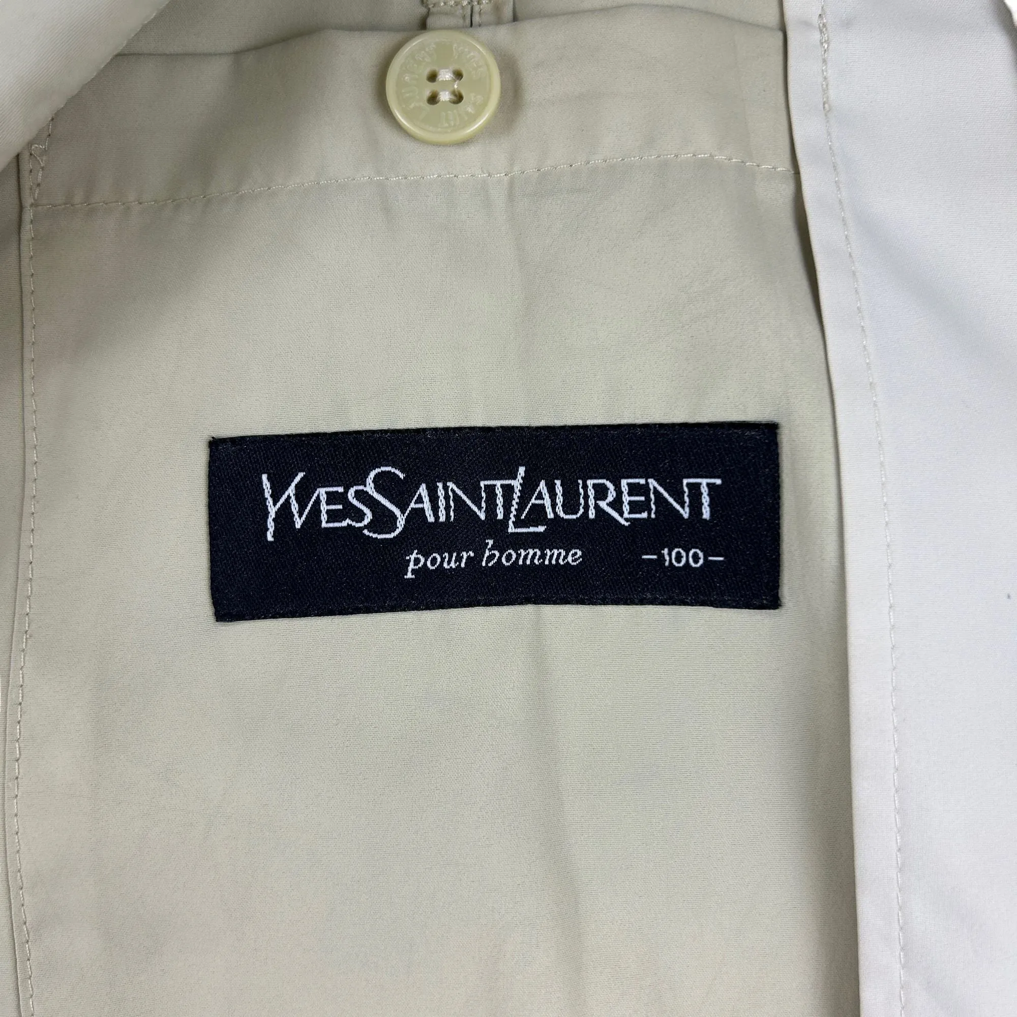 Vintage Yves Saint Laurent Harrington Jacket Green Cotton Size L 00s Y2K | Second Wave Vintage