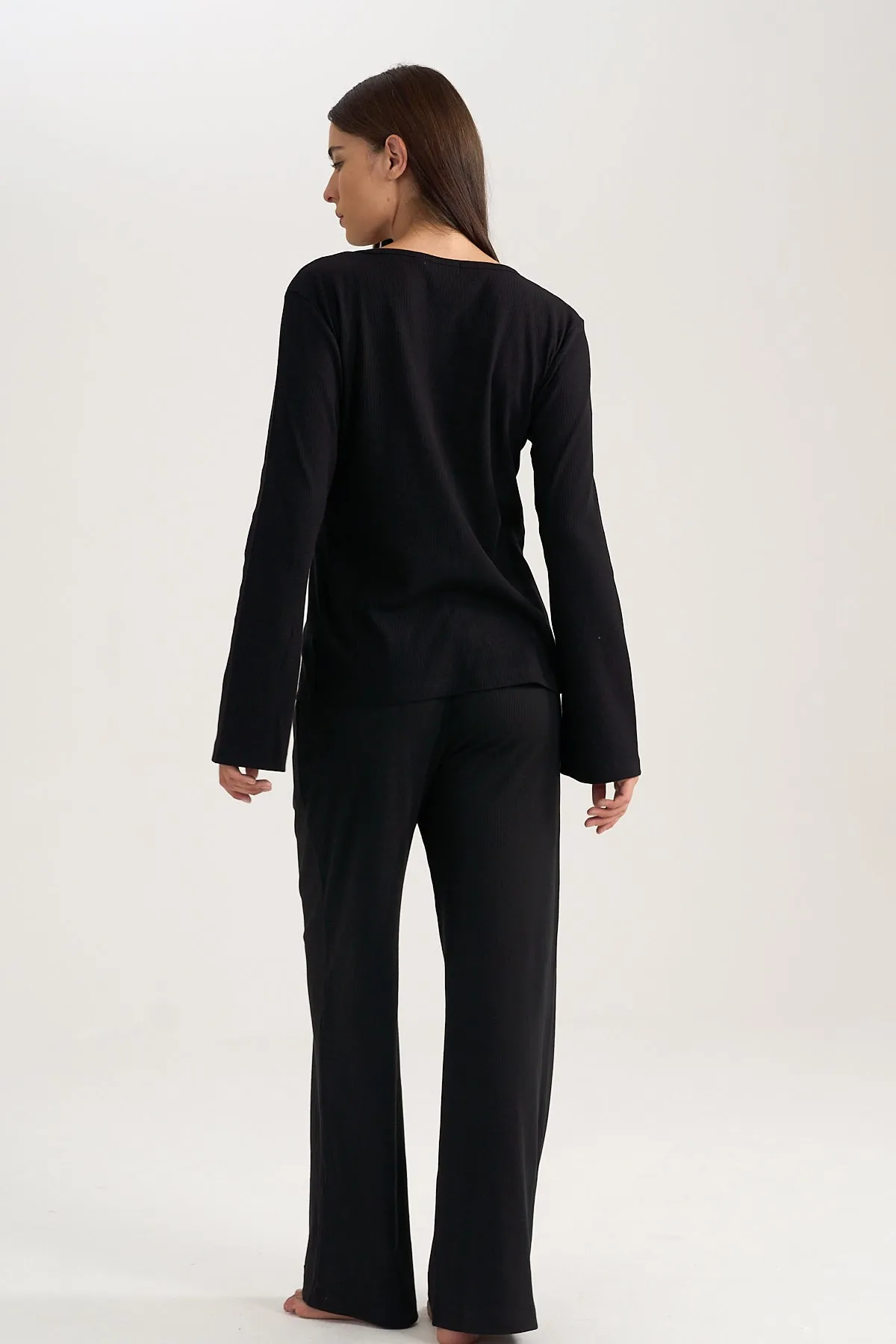 Wide-leg Rib Pants in Black