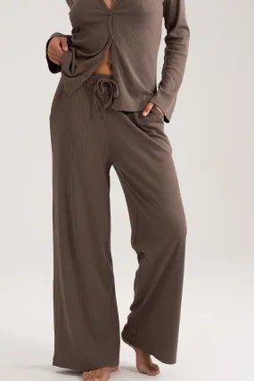 Wide-leg Rib Pants in Brown