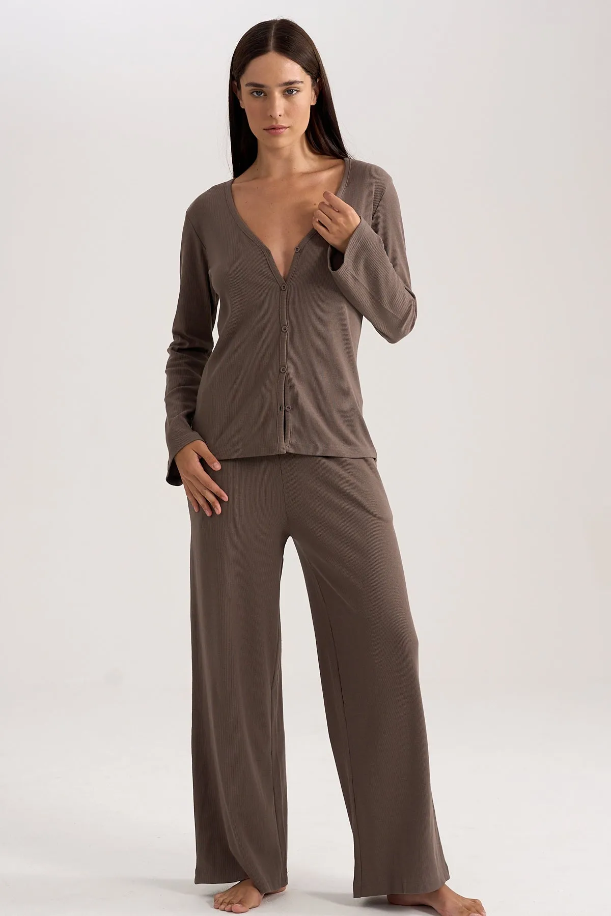 Wide-leg Rib Pants in Brown