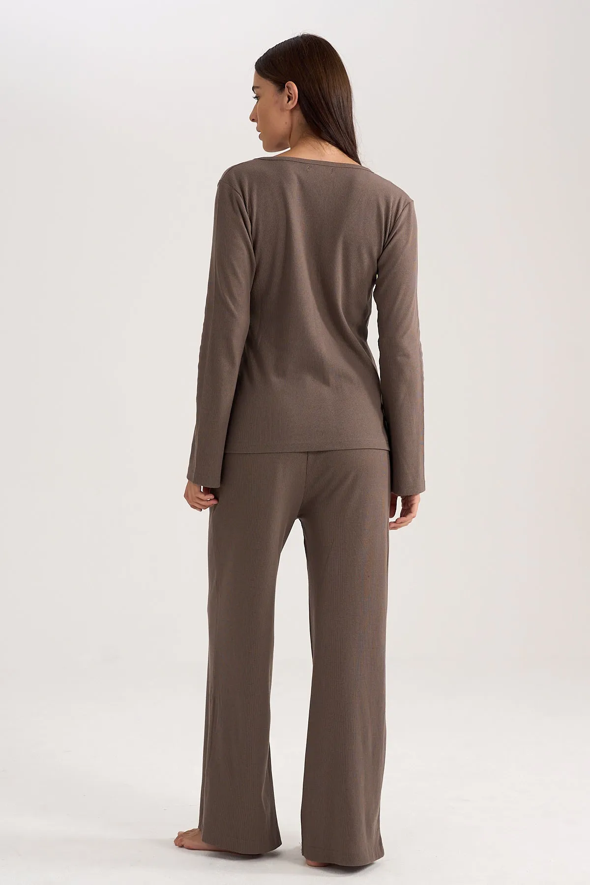 Wide-leg Rib Pants in Brown