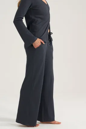 Wide-leg Rib Pants in Grey