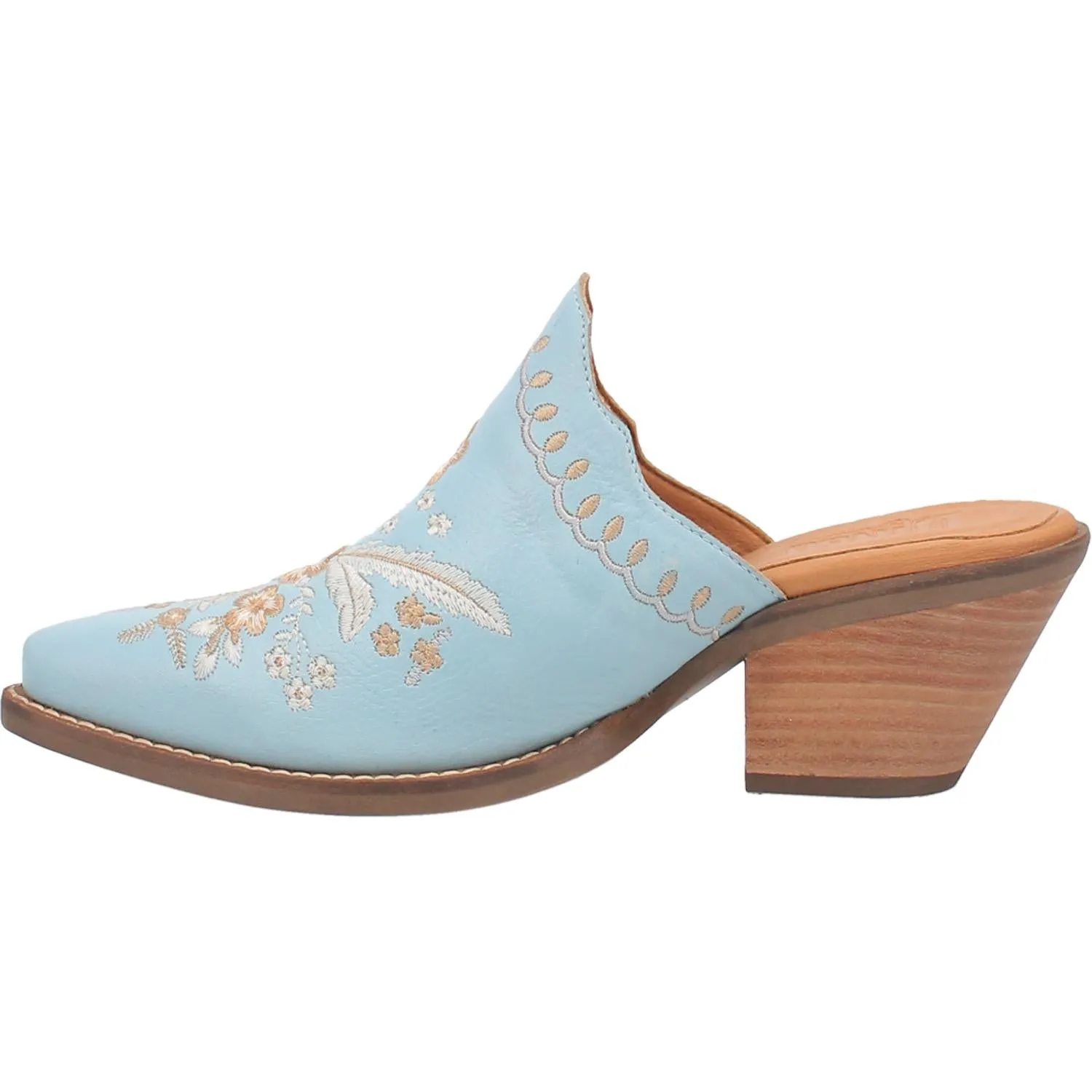 Wildflower Blue Embroidered Floral Leather Mules (DS)