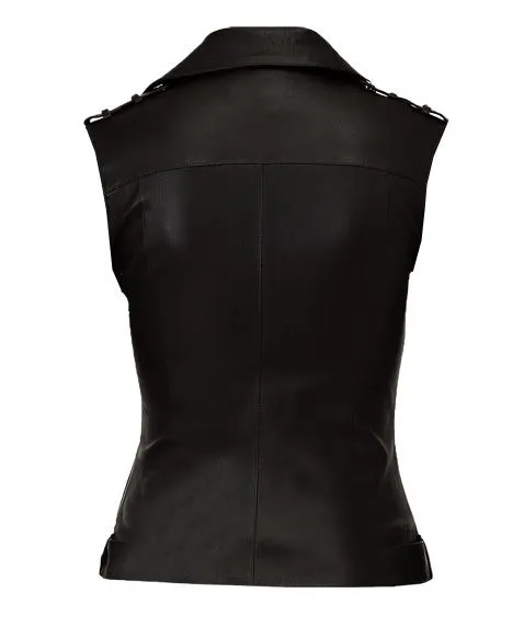 Women’s Black Leather Biker Vest