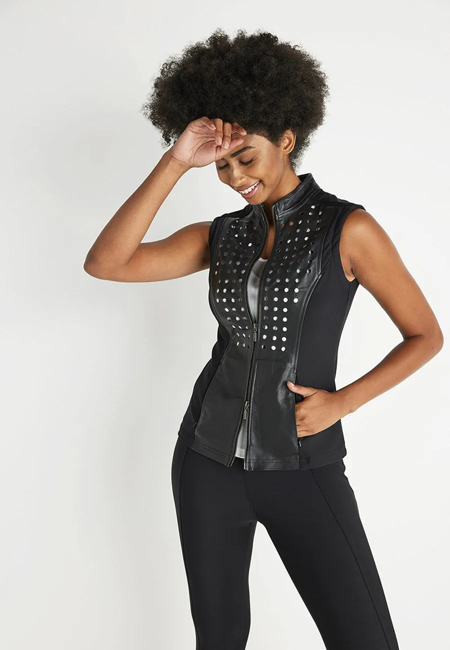 Women’s Black Perforated Leather Vest