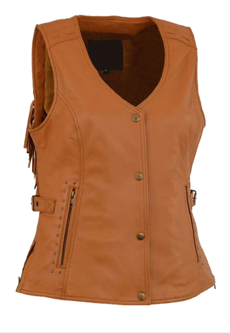 Women's Brown Leather Biker Fringe Vest