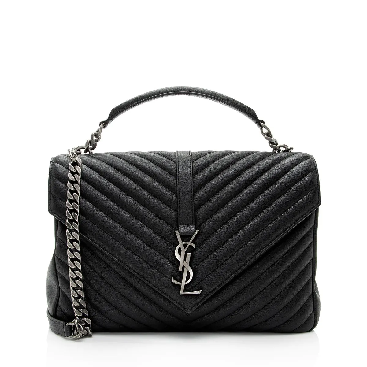 YSL QUILTED LEATHER MONOGRAM LARGE COLLEGE SHOULDER BAG