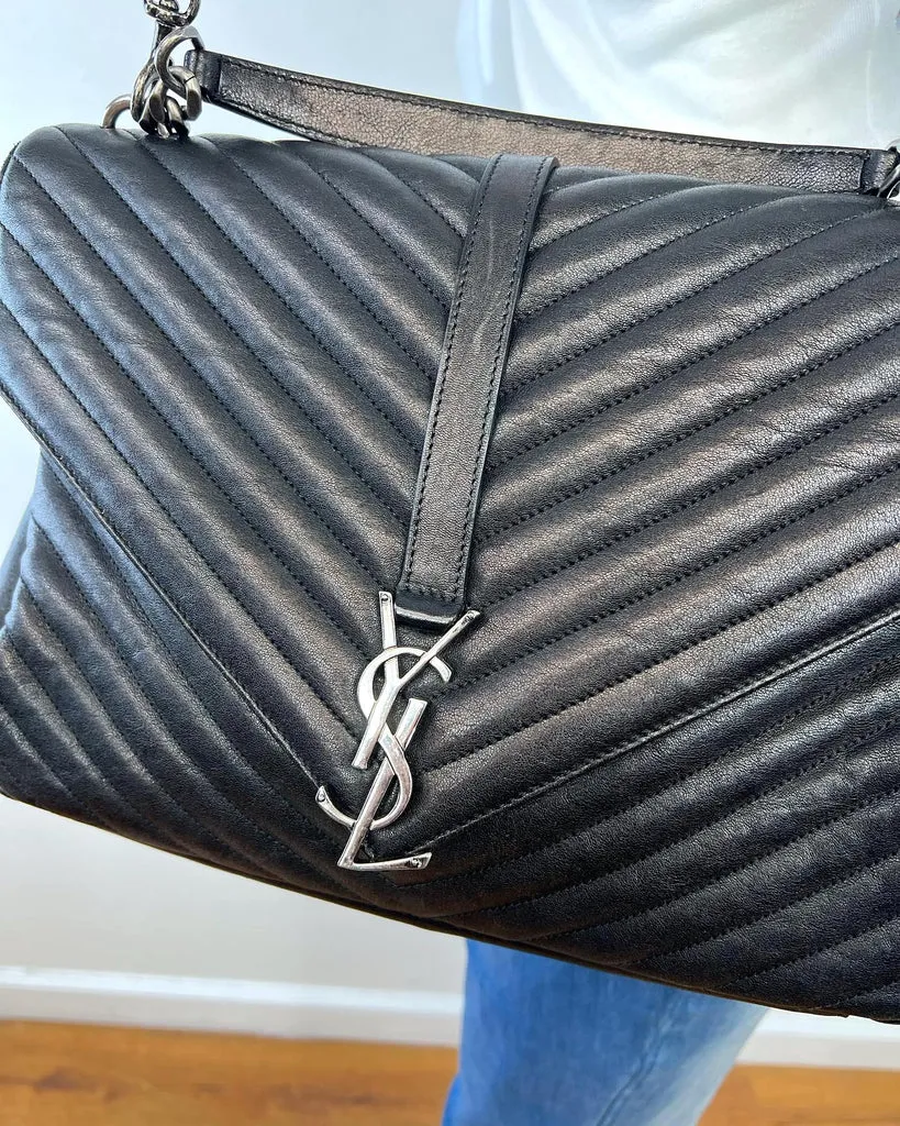 YSL QUILTED LEATHER MONOGRAM LARGE COLLEGE SHOULDER BAG