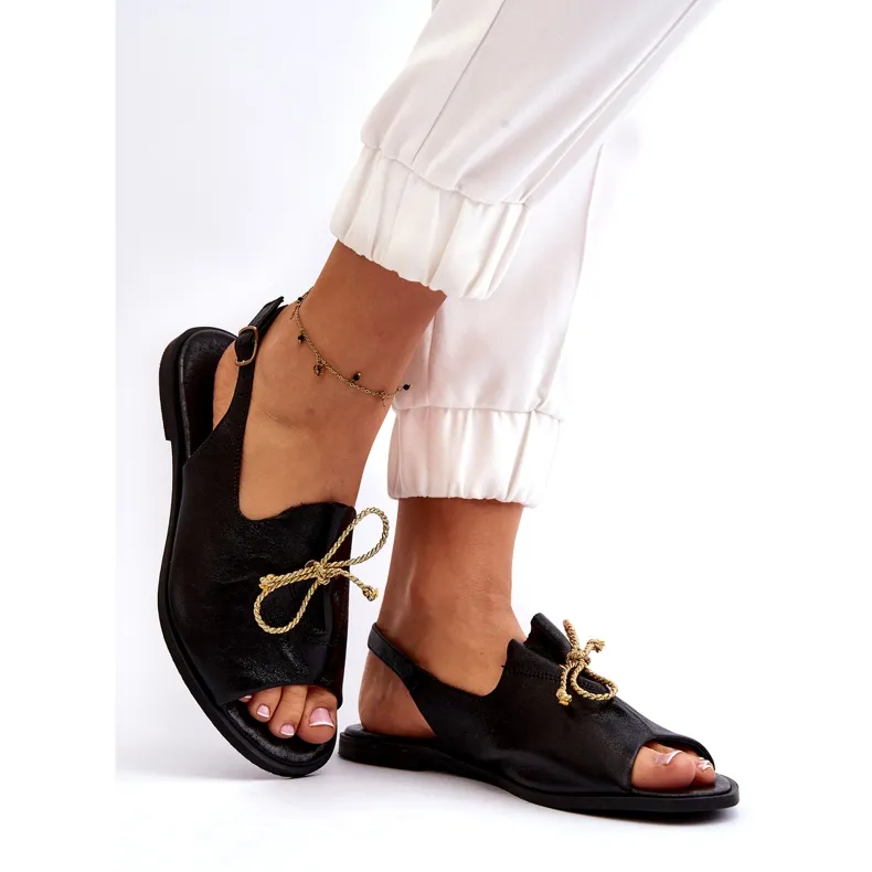 Zazoo 2898 Leather Flat Sandals Black