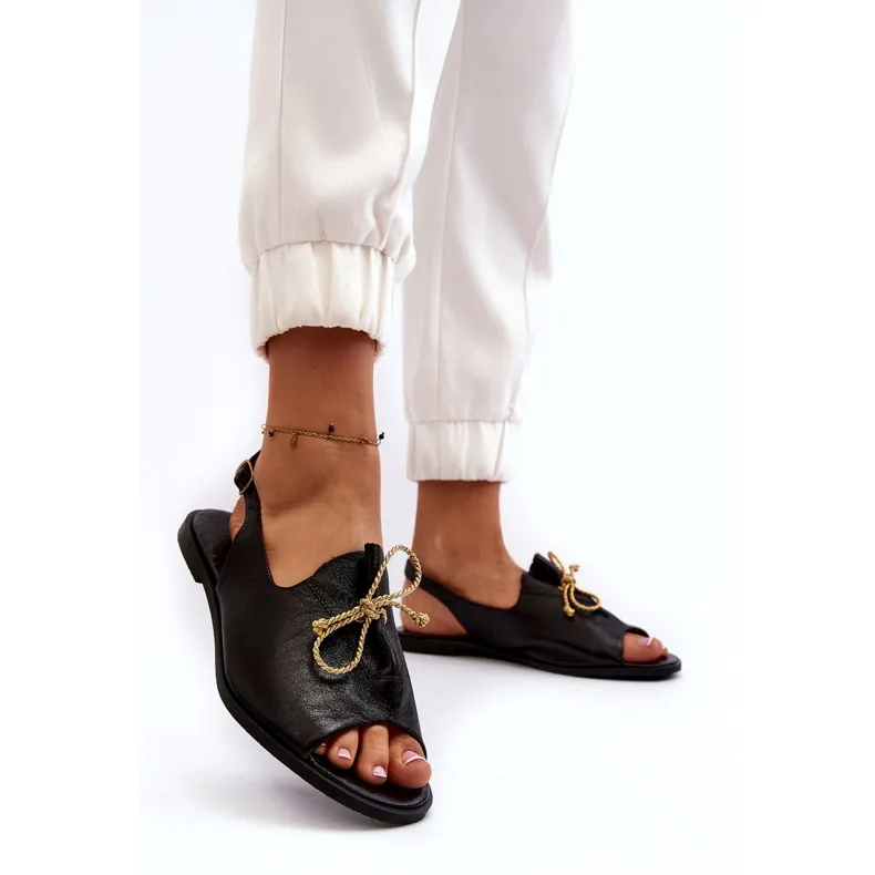 Zazoo 2898 Leather Flat Sandals Black