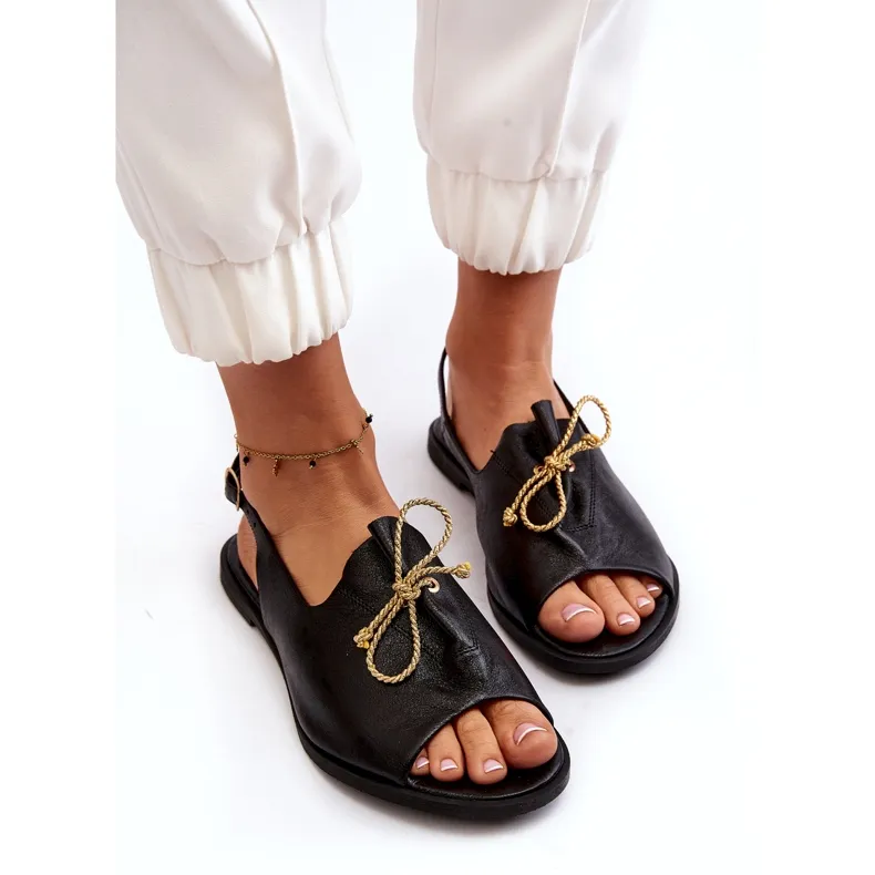 Zazoo 2898 Leather Flat Sandals Black