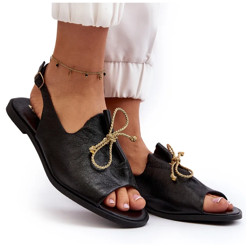 Zazoo 2898 Leather Flat Sandals Black