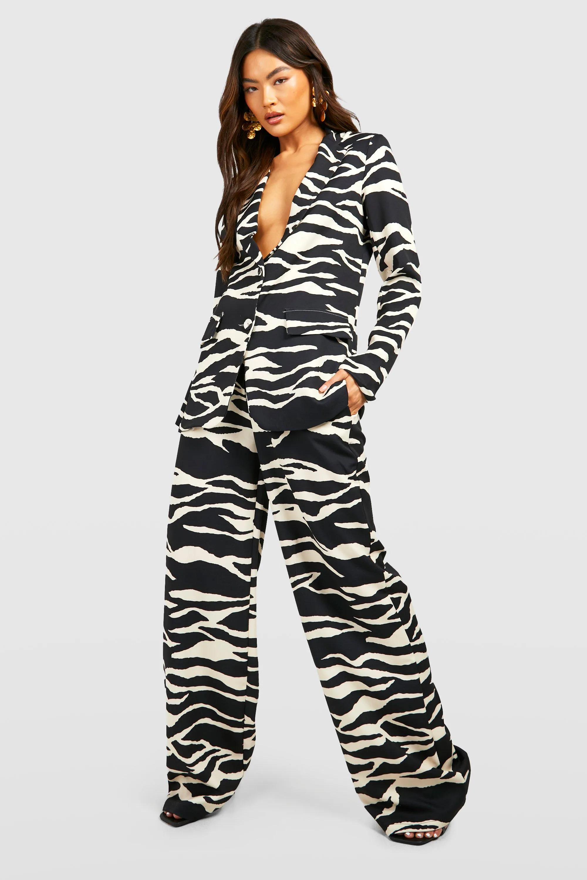 Zebra Print Relaxed Fit Wide Leg Pants